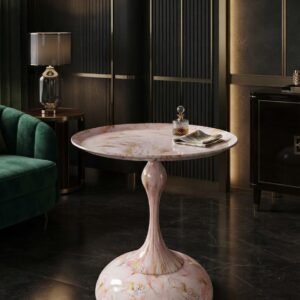 Pink & Gold Swirl Marble-Effect Accent Table with Tray Top