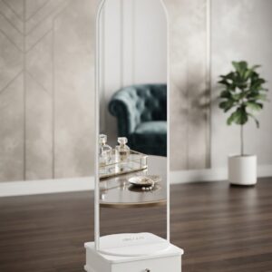 360° Swivel Arched Full-Length Standing Mirror with Storage Drawer