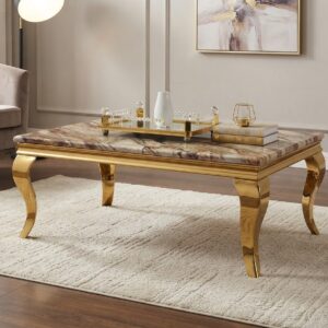 Brown Marble Center Table with Curved Gold Legs