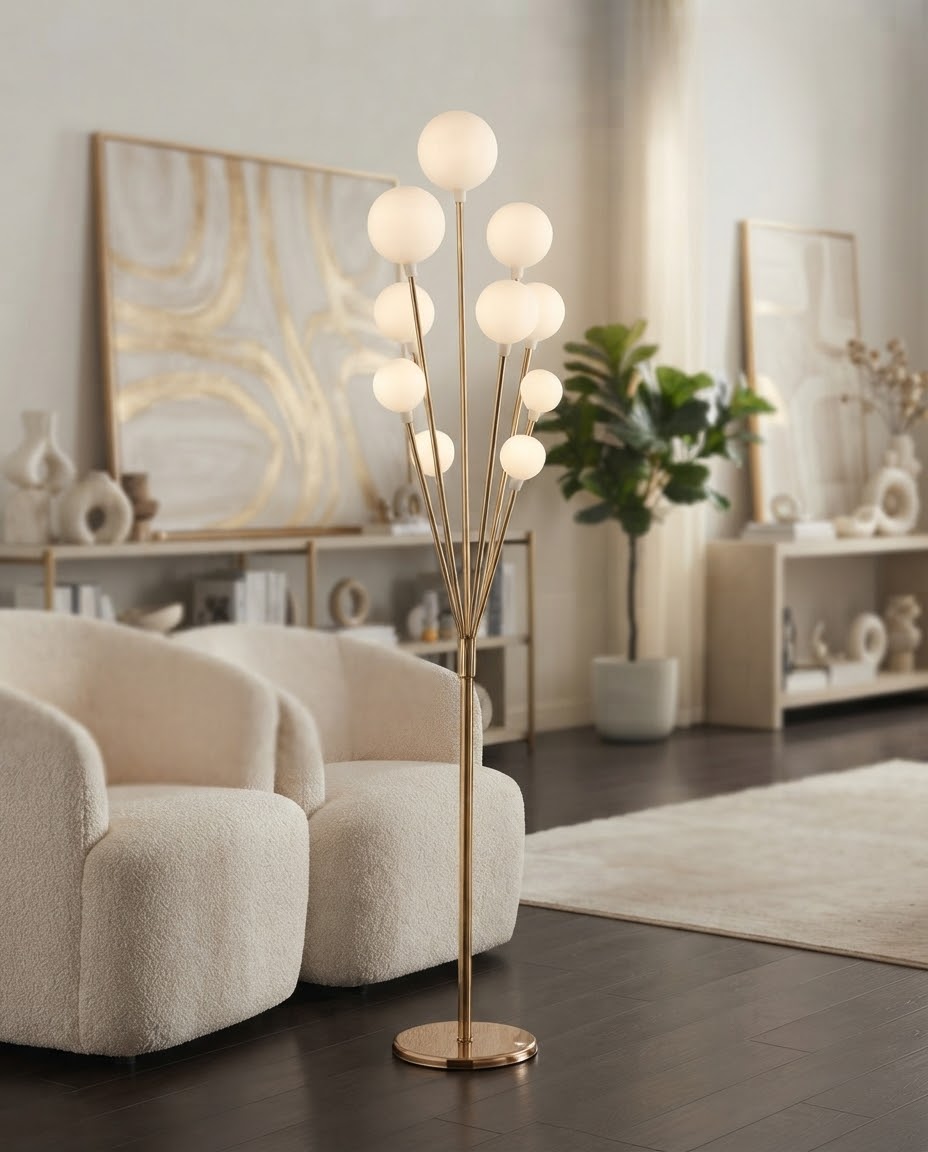 Luxury Multi-Globe Gold Floor Lamp with Frosted Glass Shades