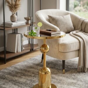 Luxury Gold Totem Pedestal End Table for Living Room