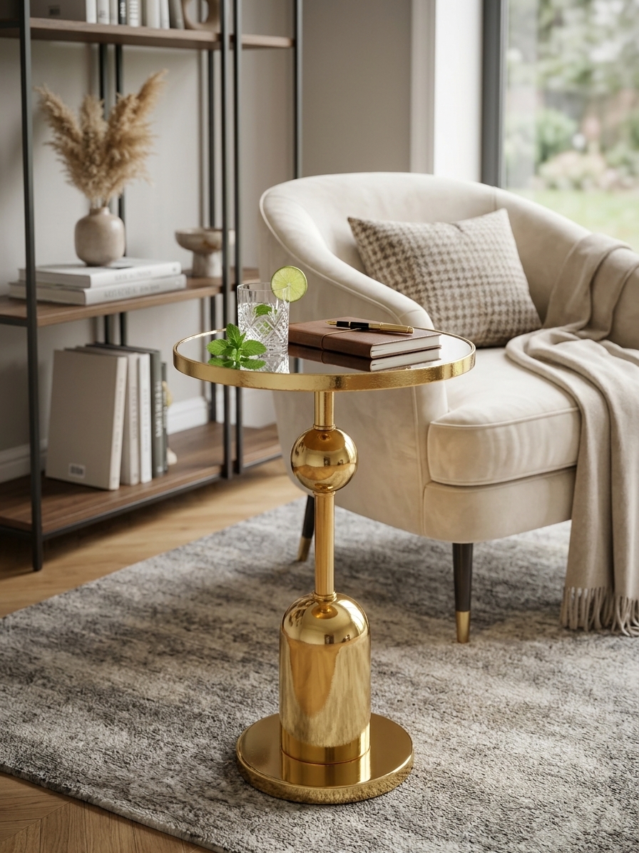 Luxury Gold Totem Pedestal End Table for Living Room