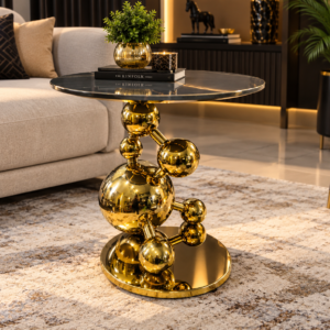 DNA-Inspired Gold Spherical Pedestal Accent Table