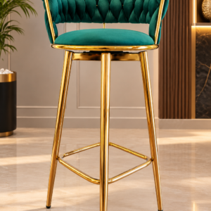 Emerald & Gold 360-Degree Rotating Bar Height Chair with Wavy Tufted Backrest