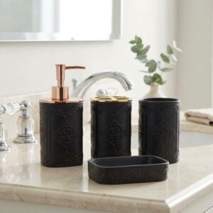 Luxury 4-Piece Embossed Bathroom Accessories Set with Rose Gold Pump
