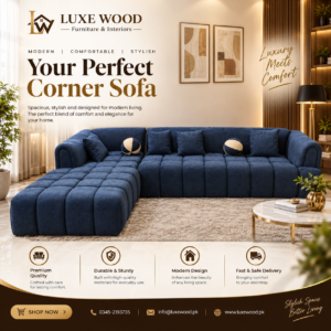 Luxury Grid-Tufted Blue Sectional Sofa with Round Accent Pillows